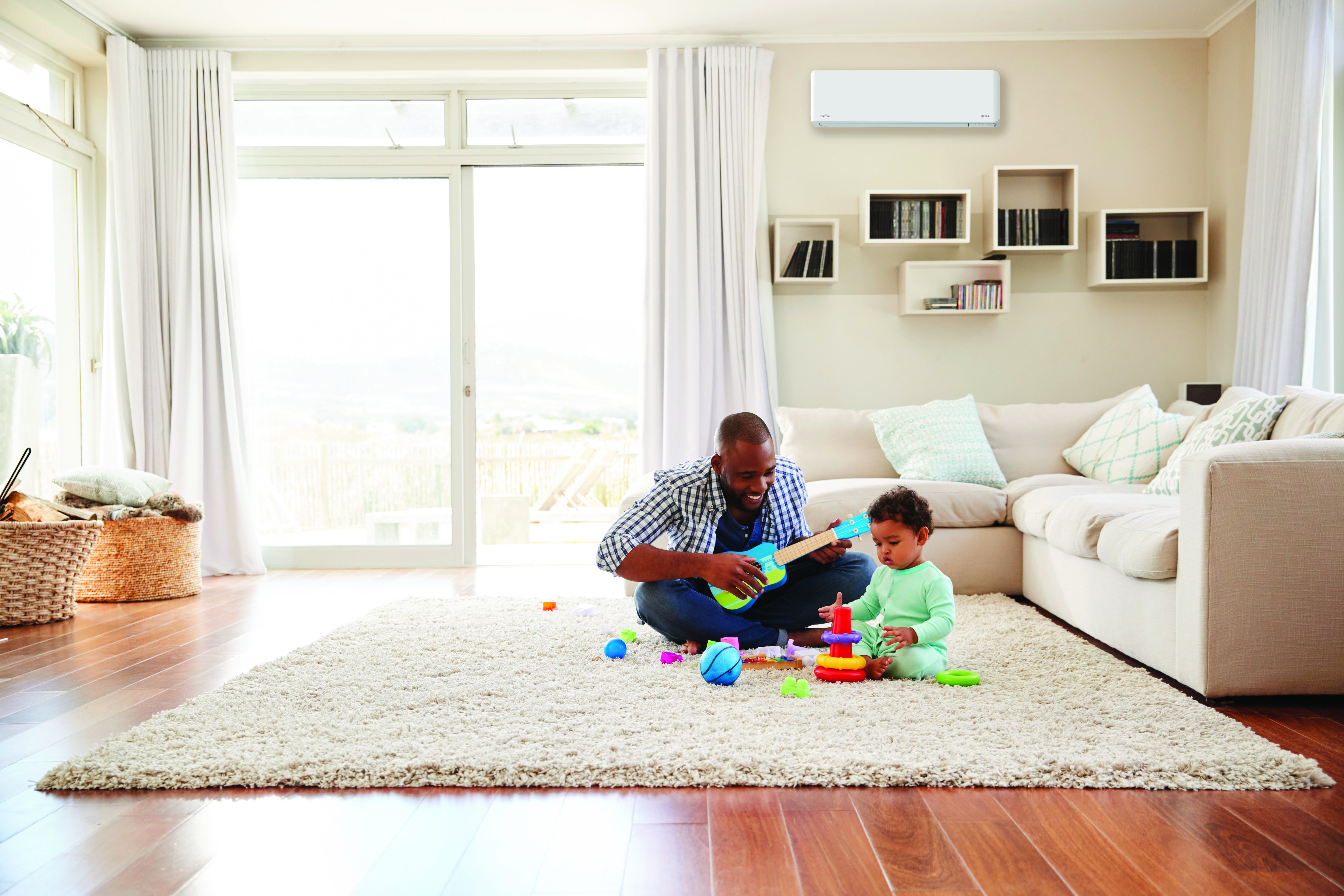 Family enjoying a comfortable home with energy-efficient heating and cooling